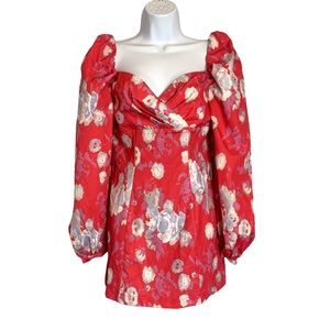 Luxxel Pink Floral Puff Sleeve mini Dress Small NWT‎
